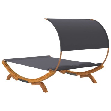 vidaXL Ξαπλώστρα ΕξΧώρου Ανθρ 165x203x126cm Μασίφ Λυγισμένο Ξύλο Τέντα