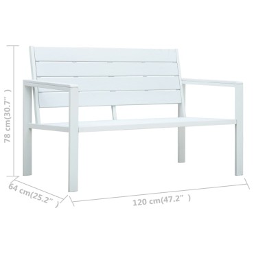 vidaXL Παγκάκι Κήπου Λευκό με Όψη Ξύλου από HDPE 120x64x78cm 1 τεμ.