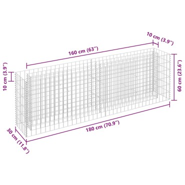 vidaXL Συρματοκιβώτιο-Γλάστρα Υπερυψωμένη 180x30x60 εκ. Γαλβ. Χάλυβας