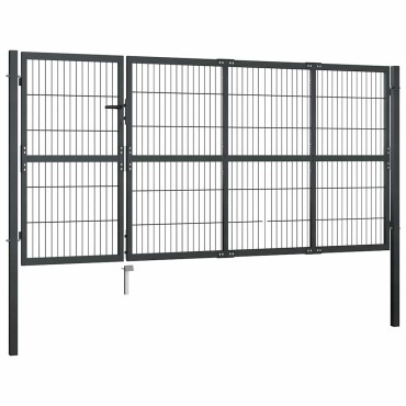 vidaXL Πόρτα Κήπου με Στύλους Ανθρακί Ατσάλι 350x120 εκ.