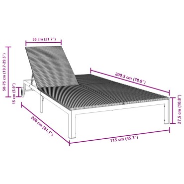 vidaXL Ήλιο-κρεβάτι συνθετικό ρατάν Μαύρο 206x115x75cm