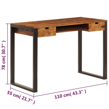 vidaXL Γραφείο 110x55x78cm από Μασίφ Ξύλο Ακακίας και Ατσάλι 1 τεμ.