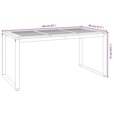 vidaXL Τραπέζι Κήπου Με Πόδια σε Σχήμα U 160x80x75cm Μασίφ Ακακία 1 τεμ.