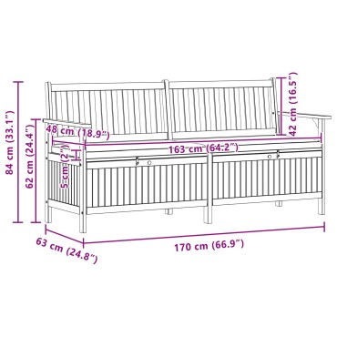 vidaXL Παγκάκι με αποθήκευση 2 -Seater 170x63x84cm Σταθερή Ακακία 1 τεμ.