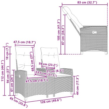 vidaXL Ρυθμιζόμενος Πάγκος με Τραπέζι 2 -Seater 126x65x112cm