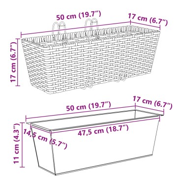 vidaXL Ραφήνα 2 τμχ. 50 x 17 x 17 εκ Μέταλλο