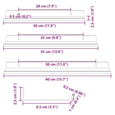 vidaXL Πλωτό ράφι 3 τεμ. Ανθρακί 40x9x2,5cm Ατσάλι