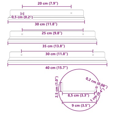 vidaXL Πλωτό ράφι 3 τεμ. Ανθρακί 40x9x2,5cm Ατσάλι