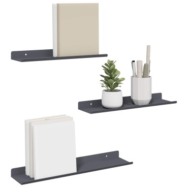 vidaXL Πλωτό ράφι 3 τεμ. Ανθρακί 40x9x2,5cm Ατσάλι