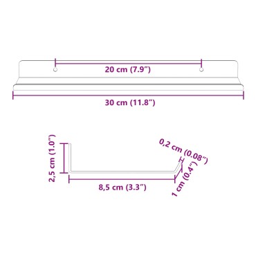vidaXL Πλωτό ράφι 2 τεμ. Ανθρακί 30x9x2,5cm Ατσάλι