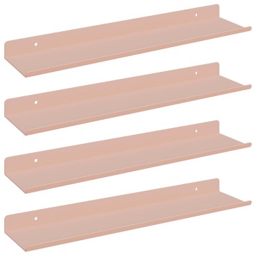 vidaXL Πλωτό ράφι Επιτοίχιο 4 τεμ. Ροζ 40x8,5x2,5cm Ατσάλι