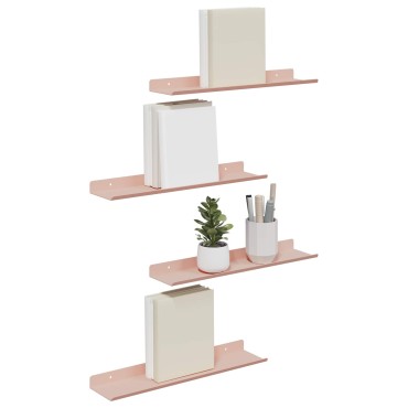 vidaXL Πλωτό ράφι Επιτοίχιο 4 τεμ. Ροζ 40x8,5x2,5cm Ατσάλι
