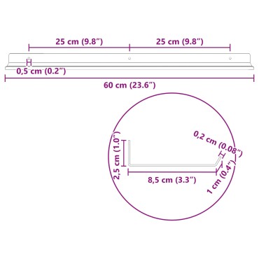 vidaXL Πλωτό ράφι Επιτοίχιο 4 τεμ. Ροζ 60x8,5x2,5cm Ατσάλι