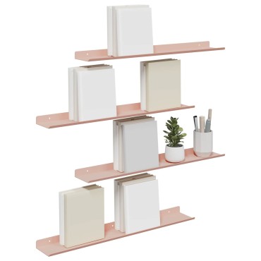 vidaXL Πλωτό ράφι Επιτοίχιο 4 τεμ. Ροζ 60x8,5x2,5cm Ατσάλι