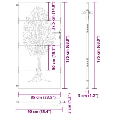 vidaXL Πόρτα Κήπου με Σχέδιο Δέντρου από Ατσάλι Corten 85x175 εκ.