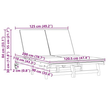 vidaXL Ξαπλώστρα Καφέ 125x200x84cm Στερεό Ξύλο Ακακίας 1 τεμ.
