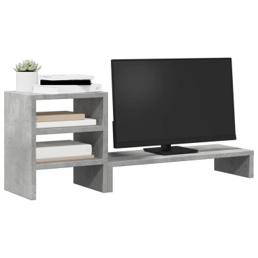 vidaXL Βάση Οθόνης με Organiser Γραφείου Γκρι Σκυρ. από Επεξ. Ξύλο