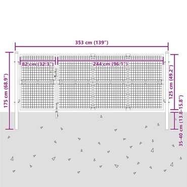 vidaXL Πόρτα Κήπου με Διχτυωτό Ασημί 350x125 εκ. από Γαλβανισμένο Ατσάλι