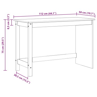 vidaXL Γραφείο Μαύρο 112x50x75cm Στερεό ξύλο πεύκου 1 τεμ.