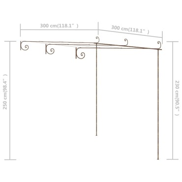 vidaXL Πέργκολα Κήπου Αντικέ Καφέ 3 x 3 x 2,5 μ. Σιδερένια