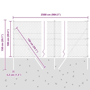 vidaXL Έξιγωνο φράχτη σταθερού εδάφους 25x1 m Γαλβανισμένος Χάλυβας