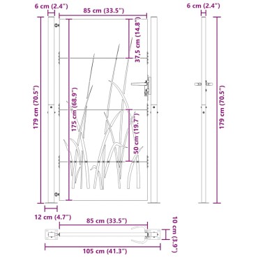 vidaXL Πόρτα Κήπου με Σχέδιο Χόρτου από Ατσάλι Corten 100 x 175 εκ.