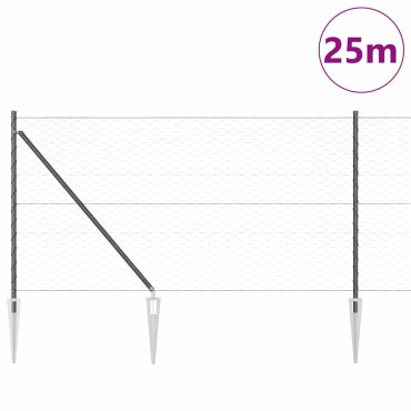 vidaXL Εξαγωνική Φράχτη με Στύλο 25x1 m PVC-Επικαλυμμένο Ατσάλι Γκρι