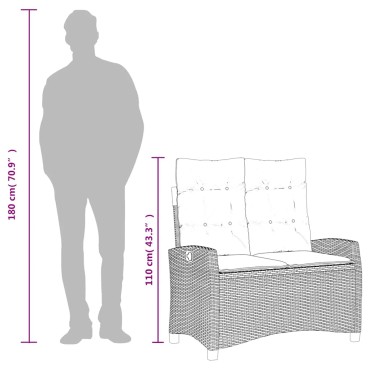 vidaXL Πάγκος Κήπου Ανακλινόμενος Γκρι Συνθετικό Ρατάν με Μαξιλάρια 95x54cm