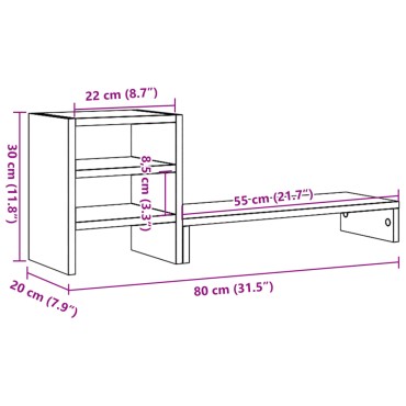 vidaXL Βάση Οθόνης με Organiser Γραφείου Γκρι Sonoma από Επεξ. Ξύλο