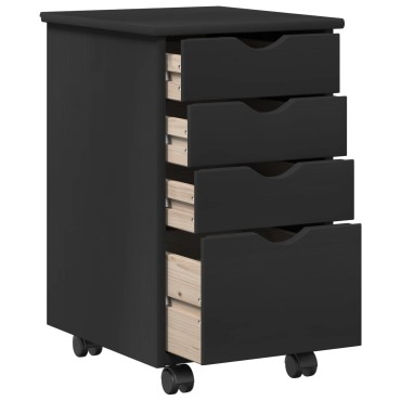 vidaXL Κινητό Ντουλάπι με τροχούς Μαύρο 34x39x56cm Στερεό πεύκο