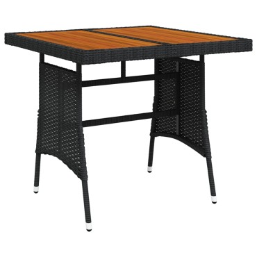 vidaXL Τραπέζι Κήπου Μαύρο 70x70x72cm Συνθετικό Ρατάν/Ξύλο Ακακίας 1 τεμ.
