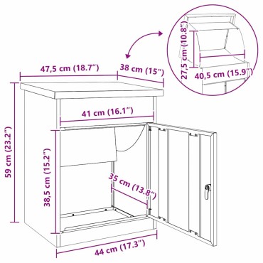 vidaXL Θυρίδα Πακέτων με αποθήκευση Ανθρακί 47,5 x 38 x 59 εκ. Ατσάλι