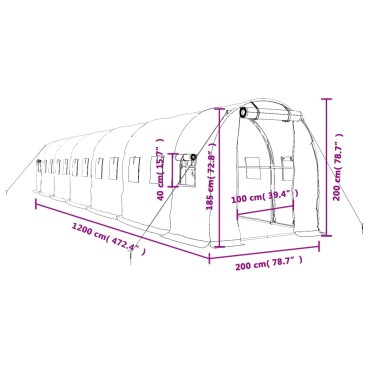 vidaXL Θερμοκήπιο με Ατσάλινο Πλαίσιο Λευκό 24 μ² 12 x 2 x 2 μ.