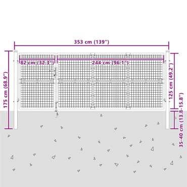 vidaXL Πόρτα Κήπου με Διχτυωτό Υλικό Ανθρακί 350x125 εκ. από Γαλβανισμένο Ατσάλι