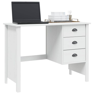 vidaXL Γραφείο με Συρτάρια HILL Λευκό 100x45x74cm Στερεό πεύκο 1 τεμ.
