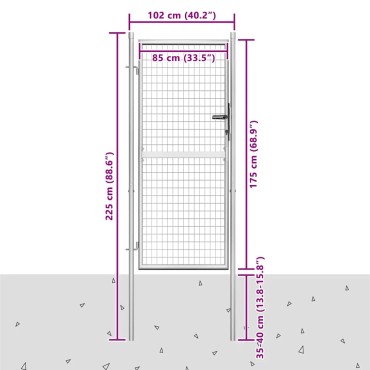 vidaXL Πόρτα Κήπου Ασημί 105x175 εκ. από Γαλβανισμένο Ατσάλι