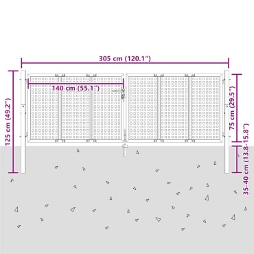 vidaXL Πόρτα Κήπου Ανθρακί 300x75 εκ. Ατσάλι
