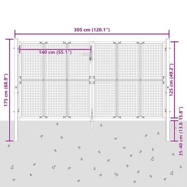 vidaXL Πόρτα Κήπου Ανθρακί 300x125 εκ. Ατσάλι