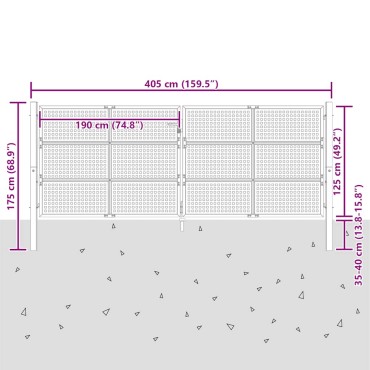 vidaXL Πόρτα Κήπου Ανθρακί 400x125 εκ. Ατσάλι