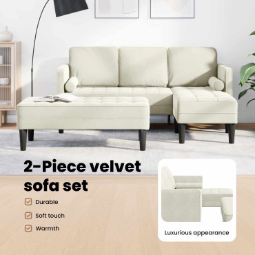 vidaXL Σετ Καναπέ 2 τεμ. Κρεμ Πολυεστέρας 173x131x67cm  Διθέσιος