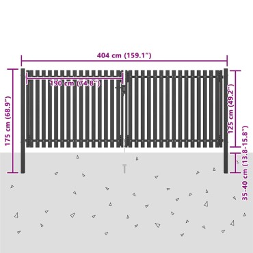 vidaXL Πύλη Κήπου Ανθρακί 400x125 εκ. από Ατσάλι