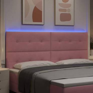 vidaXL LED κεφαλάρι με LED ταινίες φωτός Ροζ Βελούδο 200x7x128cm