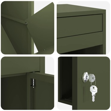 vidaXL Θυρίδα Πακέτων με αποθήκευση Λαδί 47,5 x 38 x 59 εκ. Ατσάλι