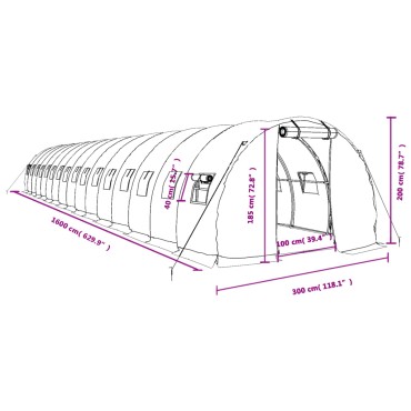 vidaXL Θερμοκήπιο Πράσινο 48 μ² 16 x 3 x 2 μ. με Ατσάλινο Πλαίσιο
