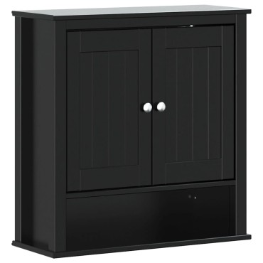 vidaXL Ντουλάπι Μπάνιου Επιτοίχιο BERG Μαύρο 69,5x27x71,5cm Μασίφ Ξύλο