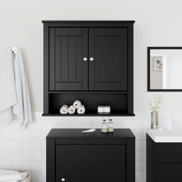 vidaXL Ντουλάπι Μπάνιου Επιτοίχιο BERG Μαύρο 69,5x27x71,5cm Μασίφ Ξύλο