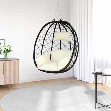 vidaXL Κρεμαστή καρέκλα αυγό Κρεμ λευκό 91,5 x 54,5 x 107 εκ