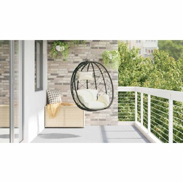 vidaXL Κρεμαστή καρέκλα αυγό Κρεμ λευκό 91,5 x 54,5 x 107 εκ