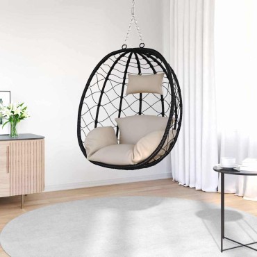 vidaXL Κρεμαστή καρέκλα αυγό συνθετικό ρατάν 91 x 54.5 x 107 cm Taupe