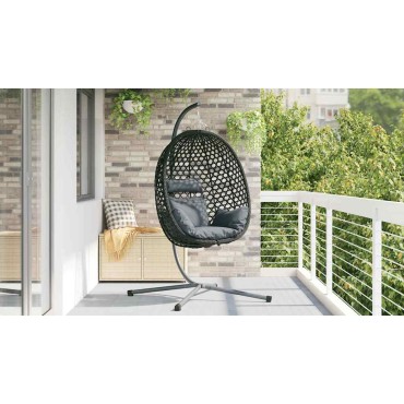 vidaXL Κρεμαστή καρέκλα αυγό συνθετικό ρατάν 104 x 100 x 191 εκ Μαύρο